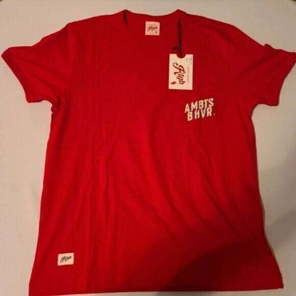 NWT RTGB Unisex Red Short Sleeve Ambitious Behavior Breast Pocket - Size Medium - Picture 1 of 8